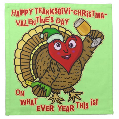 Funny Holiday Drunk Turkey Heart Cloth Napkin