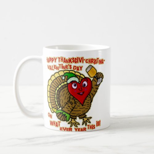 Funny Holiday Drunk Turkey Heart Coffee Mug