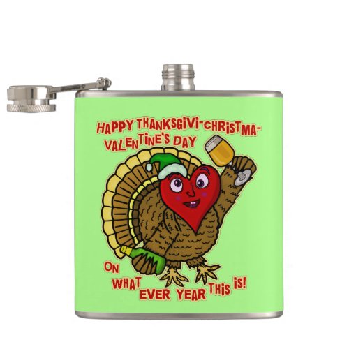 Funny Holiday Drunk Turkey Heart Flask