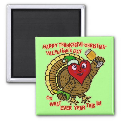 Funny Holiday Drunk Turkey Heart Magnet