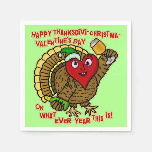 Funny Holiday Drunk Turkey Heart Napkins