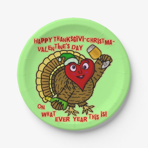 Funny Holiday Drunk Turkey Heart Paper Plates