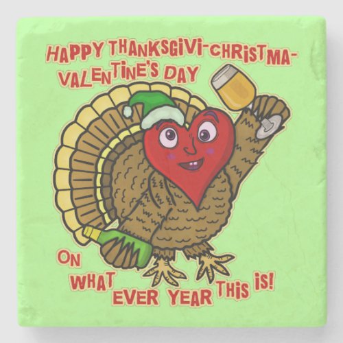 Funny Holiday Drunk Turkey Heart Stone Coaster