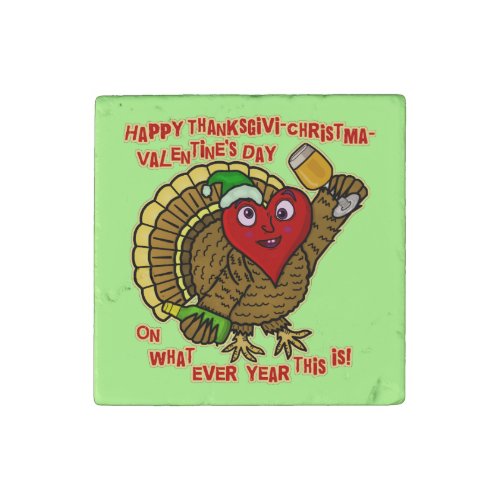 Funny Holiday Drunk Turkey Heart Stone Magnet