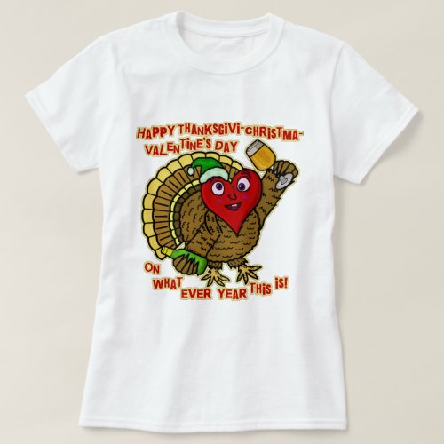 Funny Holiday Drunk Turkey Heart T_Shirt