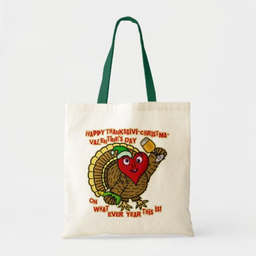 Funny Holiday Drunk Turkey Heart Tote Bag
