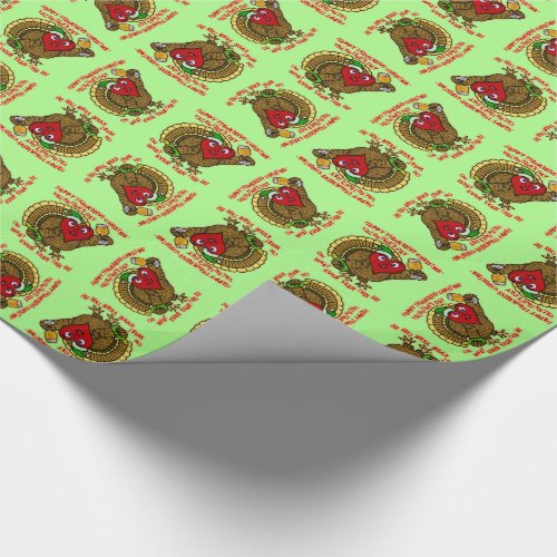 Funny Holiday Drunk Turkey Heart Wrapping Paper