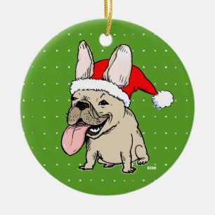 Funny Holiday French Bulldog Frenchie Christmas Ceramic Ornament