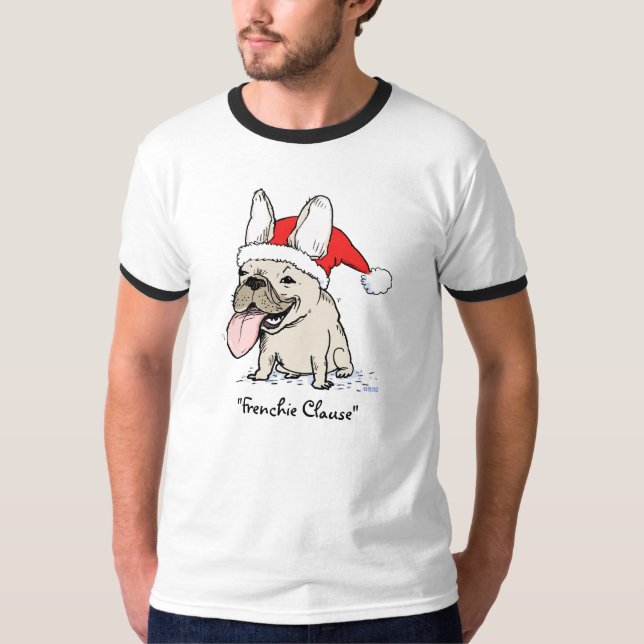 Funny Holiday French Bulldog Frenchie Clause Dog T-Shirt (Front)
