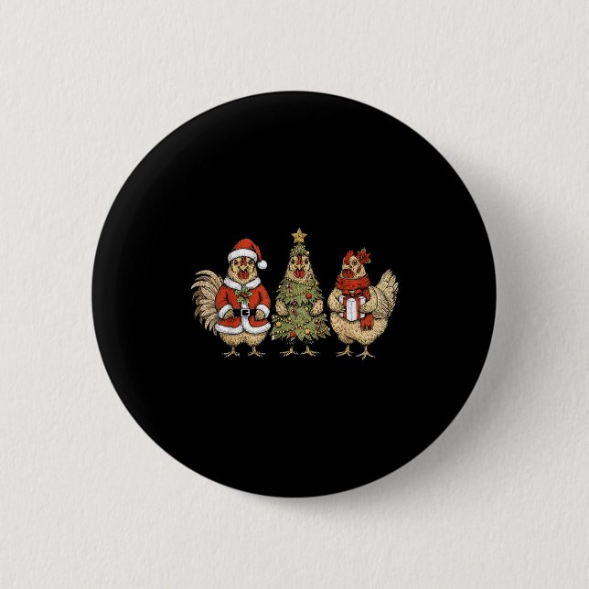 Funny Holiday Hen Christmas Chicken  Button (Front)