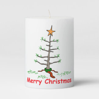 Funny Holiday Joke Sad Tree Merry Christmas Pillar Candle