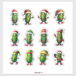 Funny Holiday Pickles in Santa Hats Sticker