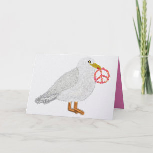 Funny holiday seagull with peace symbol card