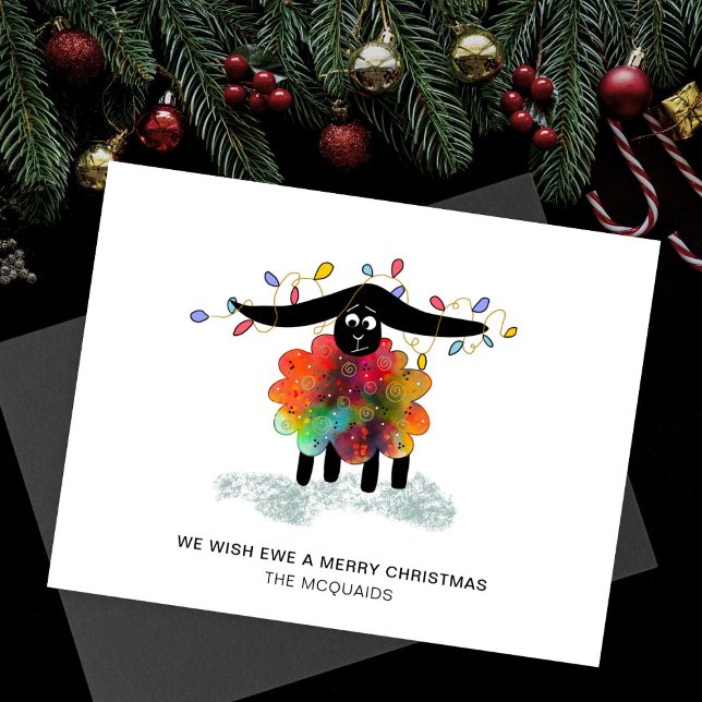 Funny Holiday Sheep with Christmas Lights Card  (Creator Uploaded)