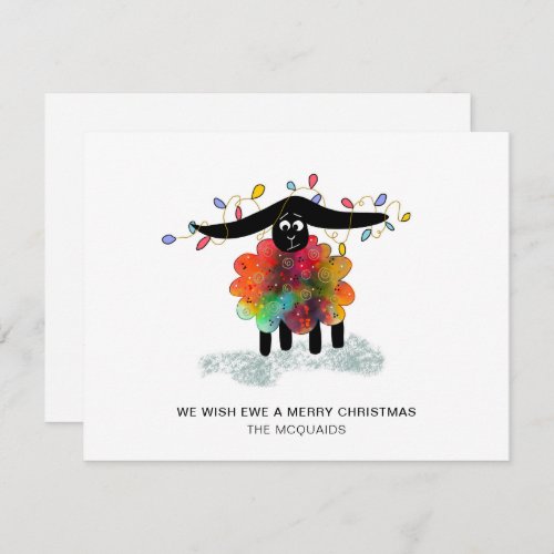 Funny Holiday Sheep with Christmas Lights Card 