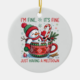 “Funny Holiday – Snowman Meltdown  Ceramic Ornament