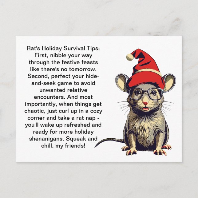 Funny Holiday Survival Tips From A Rat Postcard (Front)