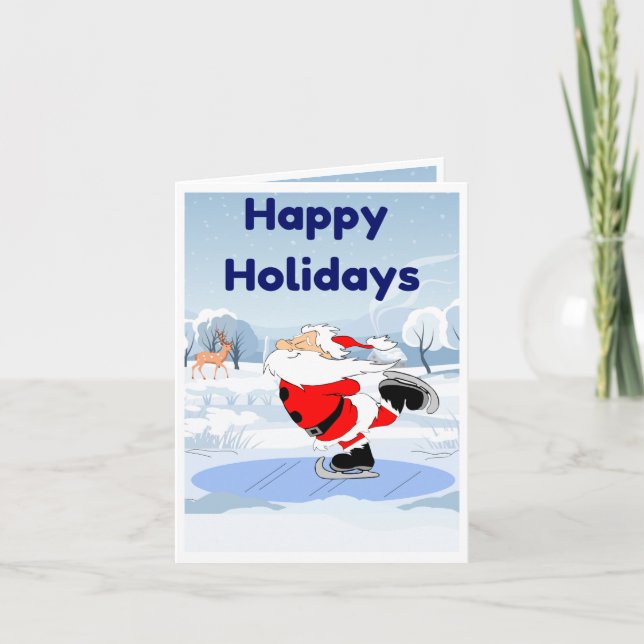 Funny Holidays Card, Santa Skating, Humor Greeting Holiday Card (Front)