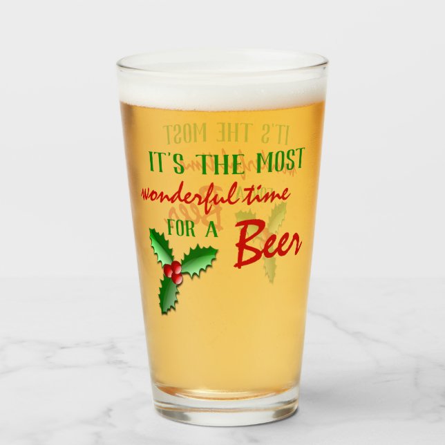 Funny Holly Jolly Red Berries Green Leaves Glass (Front Filled)