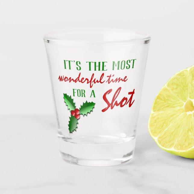 Funny Holly Jolly Red Berries Green Leaves Shot Glass (Front)
