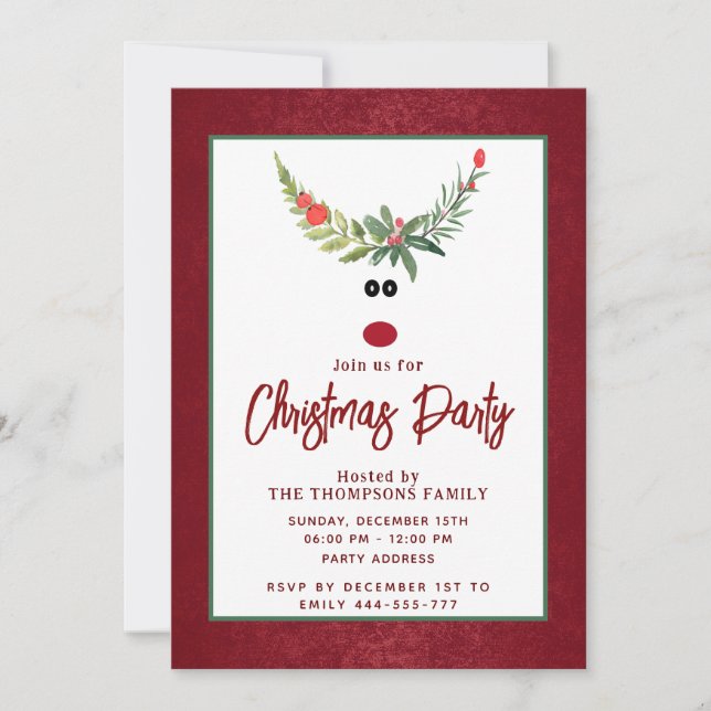 Funny holly reindeer Christmas party corporate  Invitation (Front)