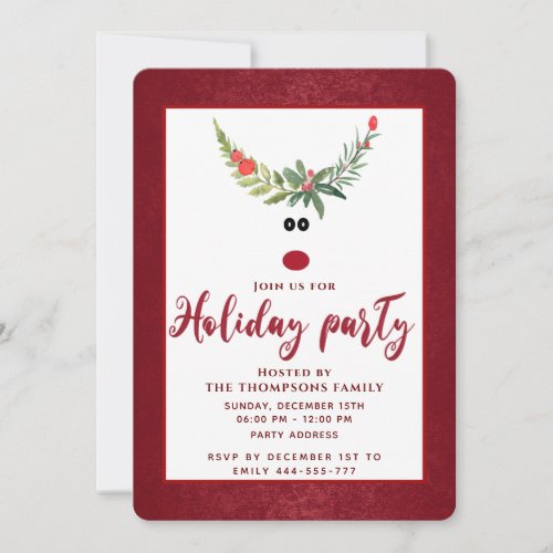 Funny holly reindeer holiday party corporate invit invitation
