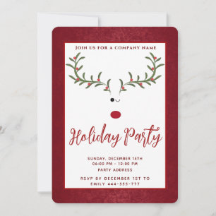 Funny holly reindeer holiday party corporate invitation