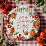 Funny Holy Cannoli little meatball 1st birthday Paper Plates<br><div class="desc">A cheerful Italian-themed design filled with tomatoes, basil, pasta garlands, a sweet spaghetti character, and the cutest little meatball makes this plate perfect for a “Holy Cannoli!” celebration. The illustrations bring a warm, festive feel to your table setup while the center text keeps the focus on your little one’s big...</div>
