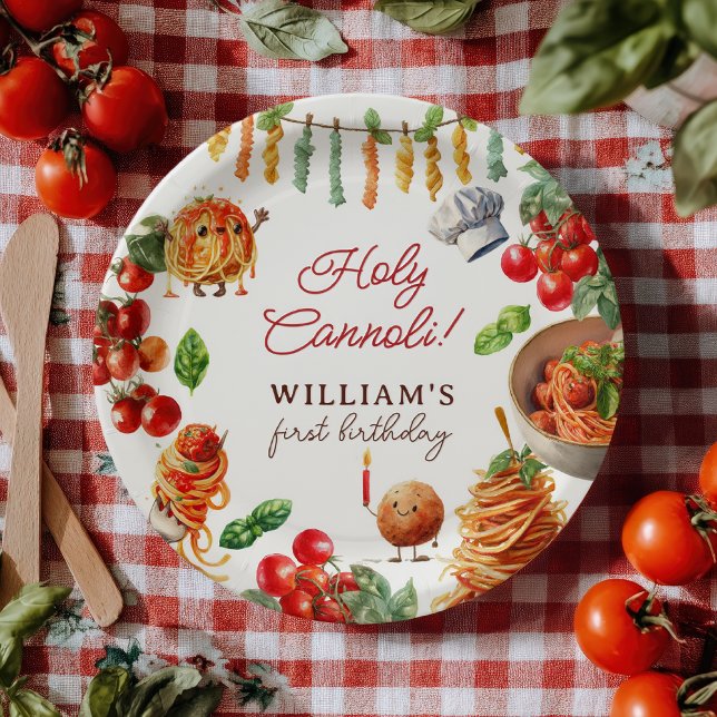 Funny Holy Cannoli little meatball 1st birthday Paper Plates (Funny Holy Cannoli little meatball 1st birthday Paper Plates)