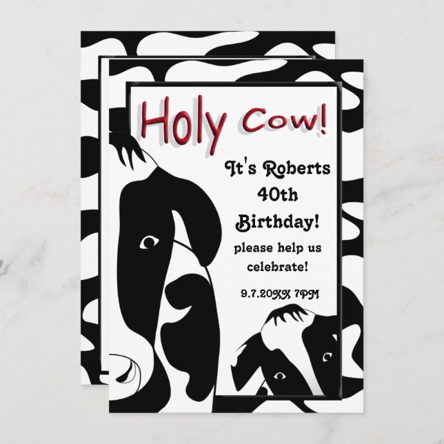 Funny Holy Cow 40th Birthday Party Invite (Front/Back)