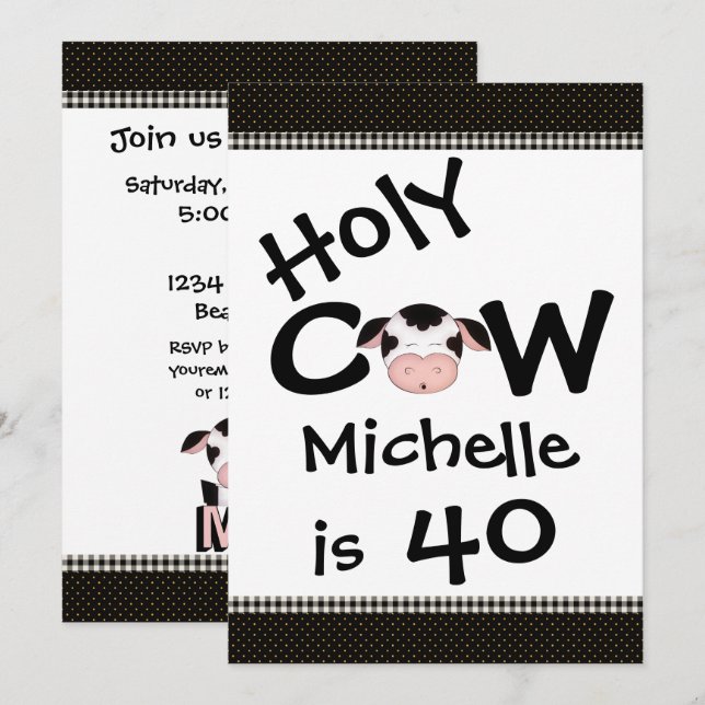 Funny Holy Cow 40th Humorous Birthday Invitation (Front/Back)