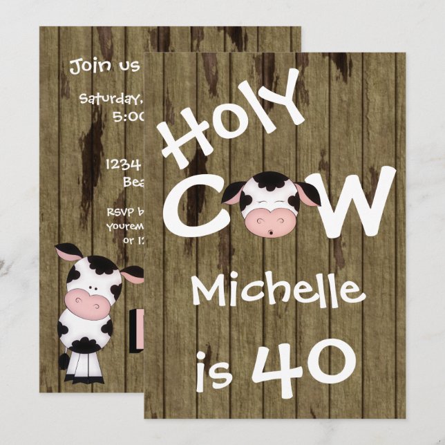 Funny Holy Cow 40th Humorous Birthday Invitation (Front/Back)