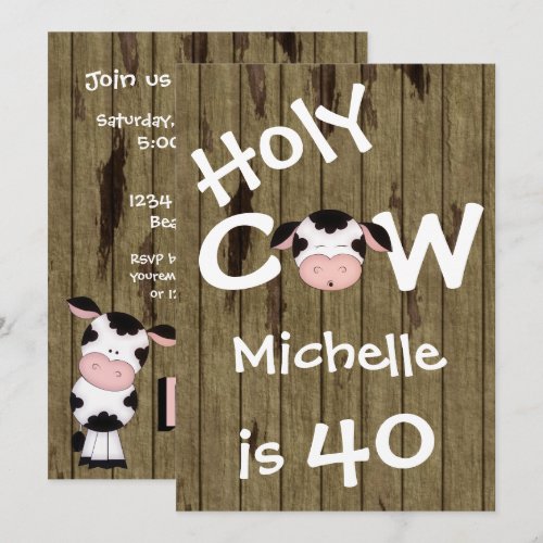 Funny Holy Cow 40th Birthday Party Invitation