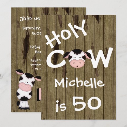Funny Holy Cow 50th Birthday Party Invitation