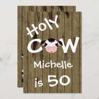 Funny Holy Cow 50th Humorous Birthday Party Invitation by TheCutieCollection at Zazzle