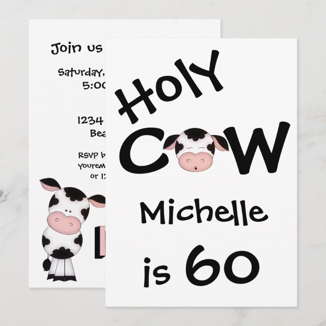 Funny Holy Cow 60th Birthday Party Invitation (Front/Back)