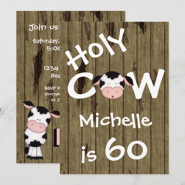 Funny Holy Cow 60th Humorous Birthday Invitation (Front/Back)