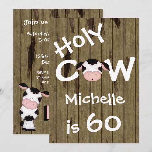 Funny Holy Cow 60th Birthday Party Invitation