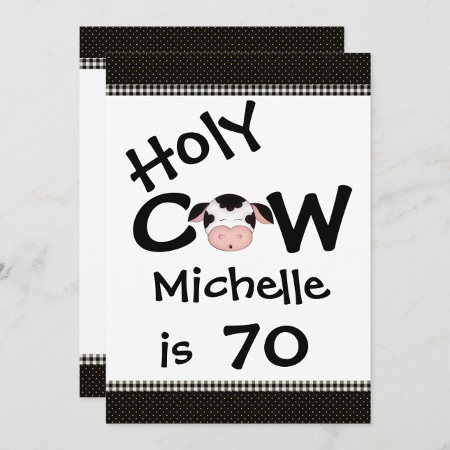 Funny Holy Cow 70th Birthday Party Invitation (Front/Back)