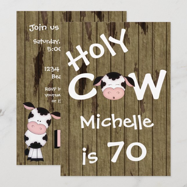 Funny Holy Cow 70th Birthday Party Invitation (Front/Back)