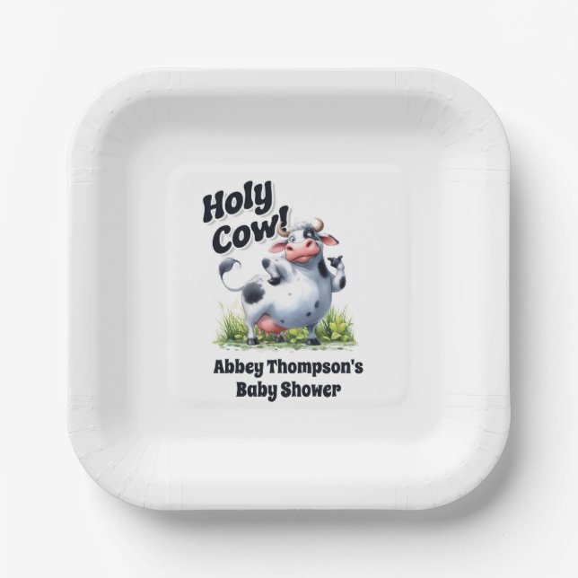 Funny Holy Cow Baby Shower Paper Plates (Front)