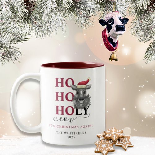 Funny Holy Cow Christmas Two_Tone Coffee Mug