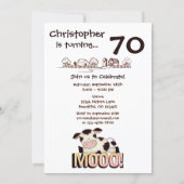Funny Holy Cow Farm Humorous 70th Birthday Party Invitation (Back)