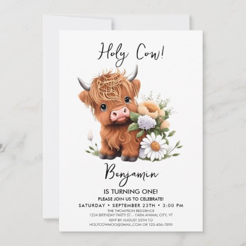 Funny Holy Cow flowers Birthday Invitation