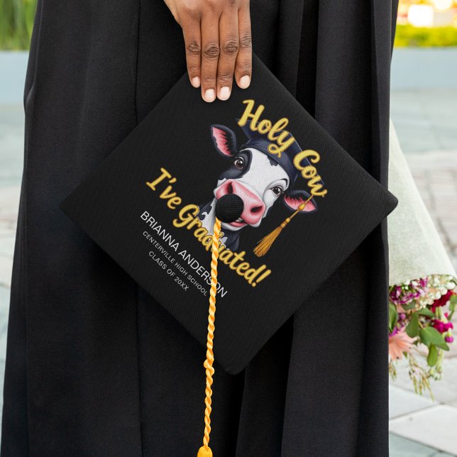 Funny Holy Cow I Graduated Cartoon  Graduation Cap Topper (Creator Uploaded)