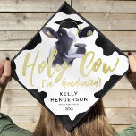 Funny Holy Cow I've Graduated Graduation Cap Topper<br><div class="desc">Add a playful touch to your graduation ceremony with our unique cap topper. Featuring a distinctive cow print, a quirky illustration of a cow clad in a graduation cap, and the humorous catchphrase 'Holy Cow, I've Graduated!', this cap topper is a perfect representation of joy and high spirits. Personalized with...</div>