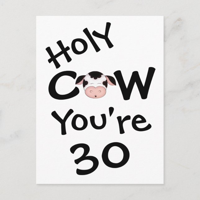 Funny Holy Cow You're 30 Birthday Postcard (Front)