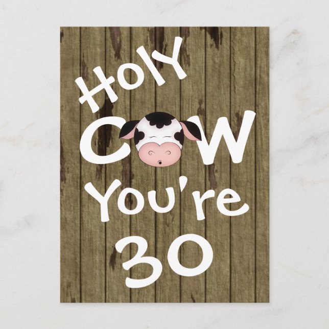Funny Holy Cow You're 30 Birthday Postcard (Front)