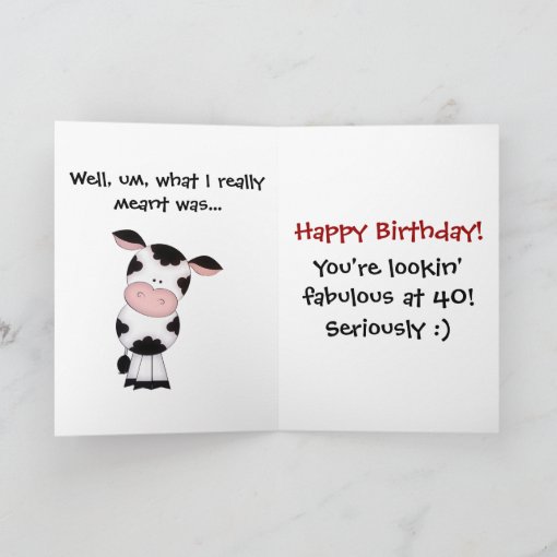 Funny Holy Cow You're 40 Humorous Birthday Card | Zazzle