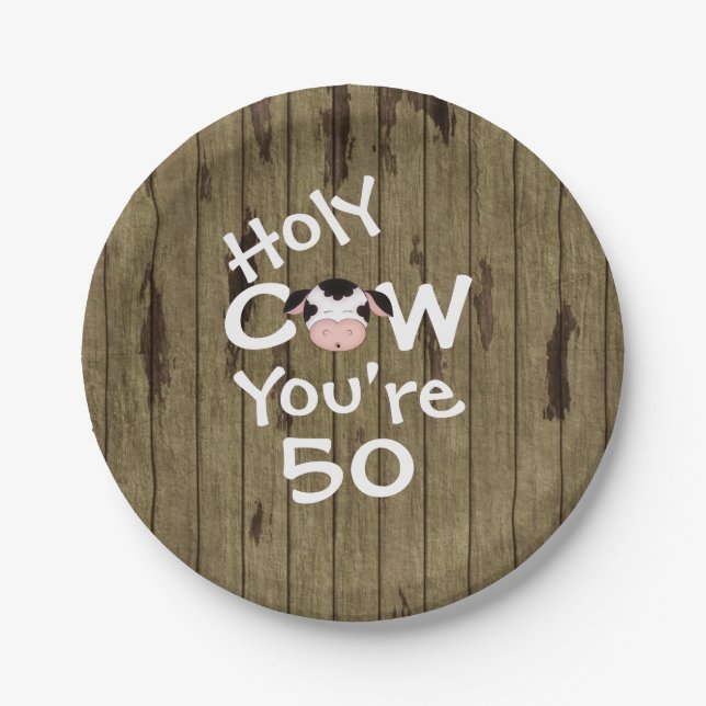 Funny Holy Cow You're 50 Humorous Birthday Paper Plates (Front)